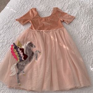 Mini Boden Girls Velvet Tulle Pale Pink Unicorn Dress Size 6-7